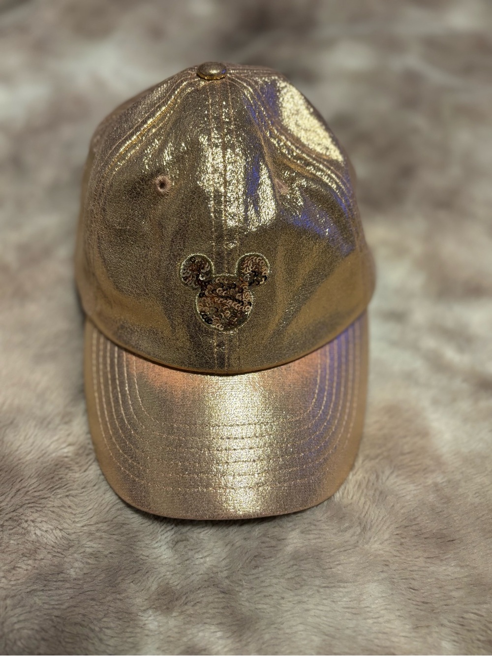 Disney Parks Rose Gold Metallic Mickey Mouse Baseball Cap Adult